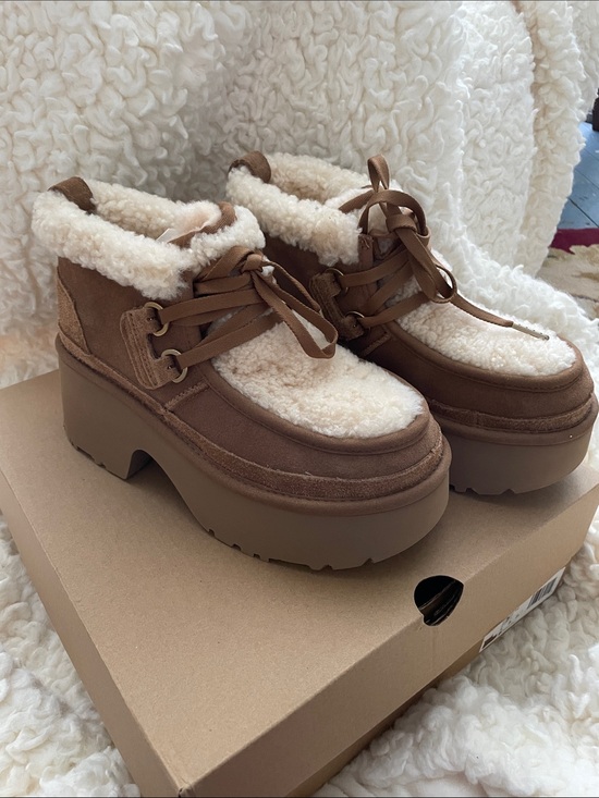UGG Shoes - UGG Brown Suede Platform Ankle Boots with Cream Sherpa